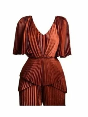 Andrea Iyamah Copper Satin Pleated Romper